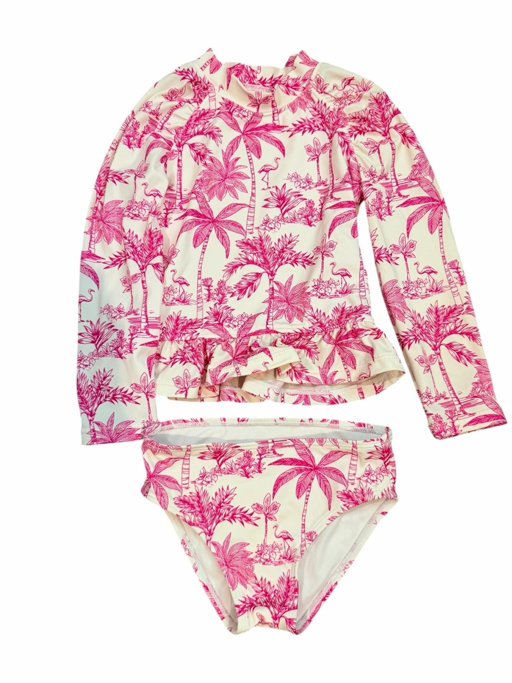 Janie and Jack Pink Tropical Long-Sleeve Rashguard Swim Set